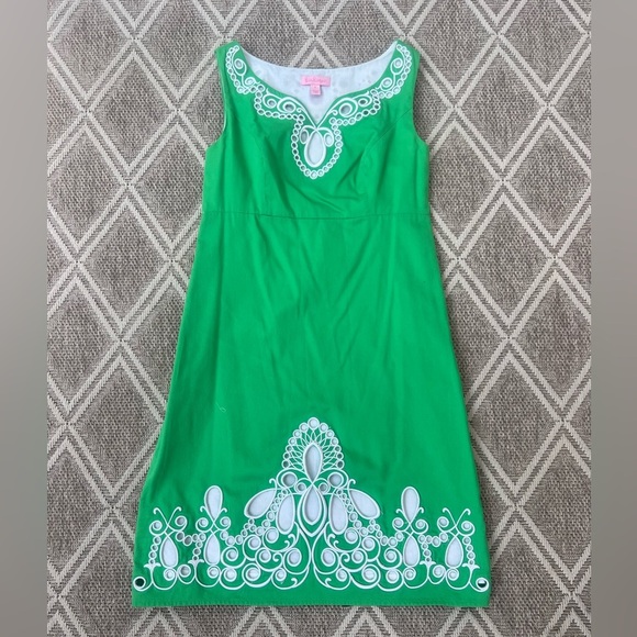 Lilly Pulitzer Delia green embroidered eyelet shift dress size 2 - Picture 7 of 9
